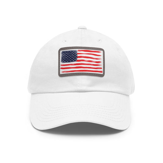 Patriotic Dad Hat with Leather Patch, USA Flag Cap, Adjustable Summer Hat, Great Gift for Dads, Father's Day Hat, Casual Outdoor Wear